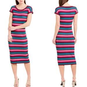 525 America Rib Knit Maxi Dress striped  XS crew neck multicolored stretchy